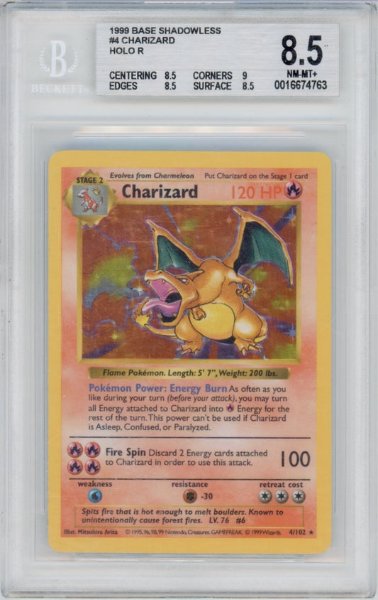 Pokemon Charizard BGS 8.5 Shadowless Base Set *POP 341*