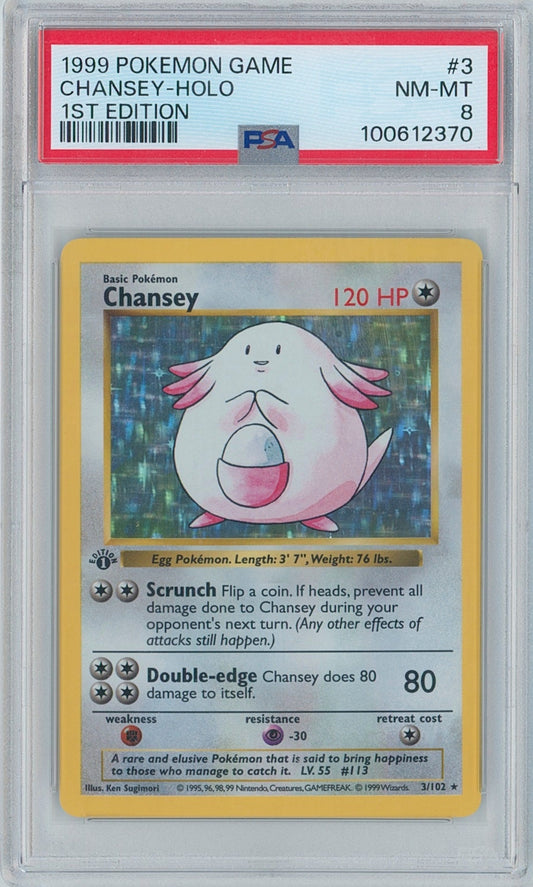 Pokémon Chansey PSA 8 1st Edition Thick Stamp New Cert Base Set
