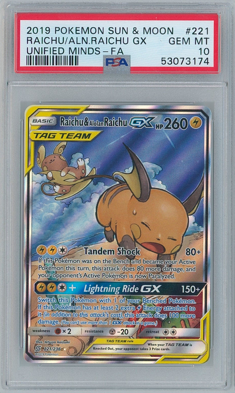 Pokémon Raichu & Alolan Raichu PSA 10 Unified Minds