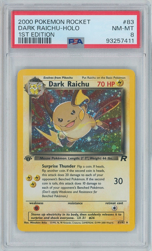 Pokémon Dark Raichu PSA 8 1st Edition Team Rocket New Cert Swirl