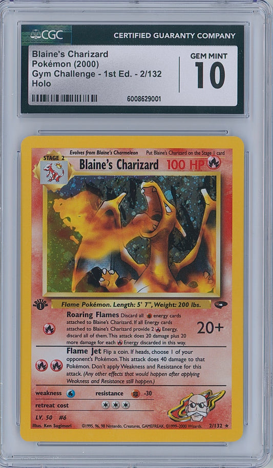 Pokémon Blaine's Charizard CGC 10 1st Edition Holo Gym Challenge