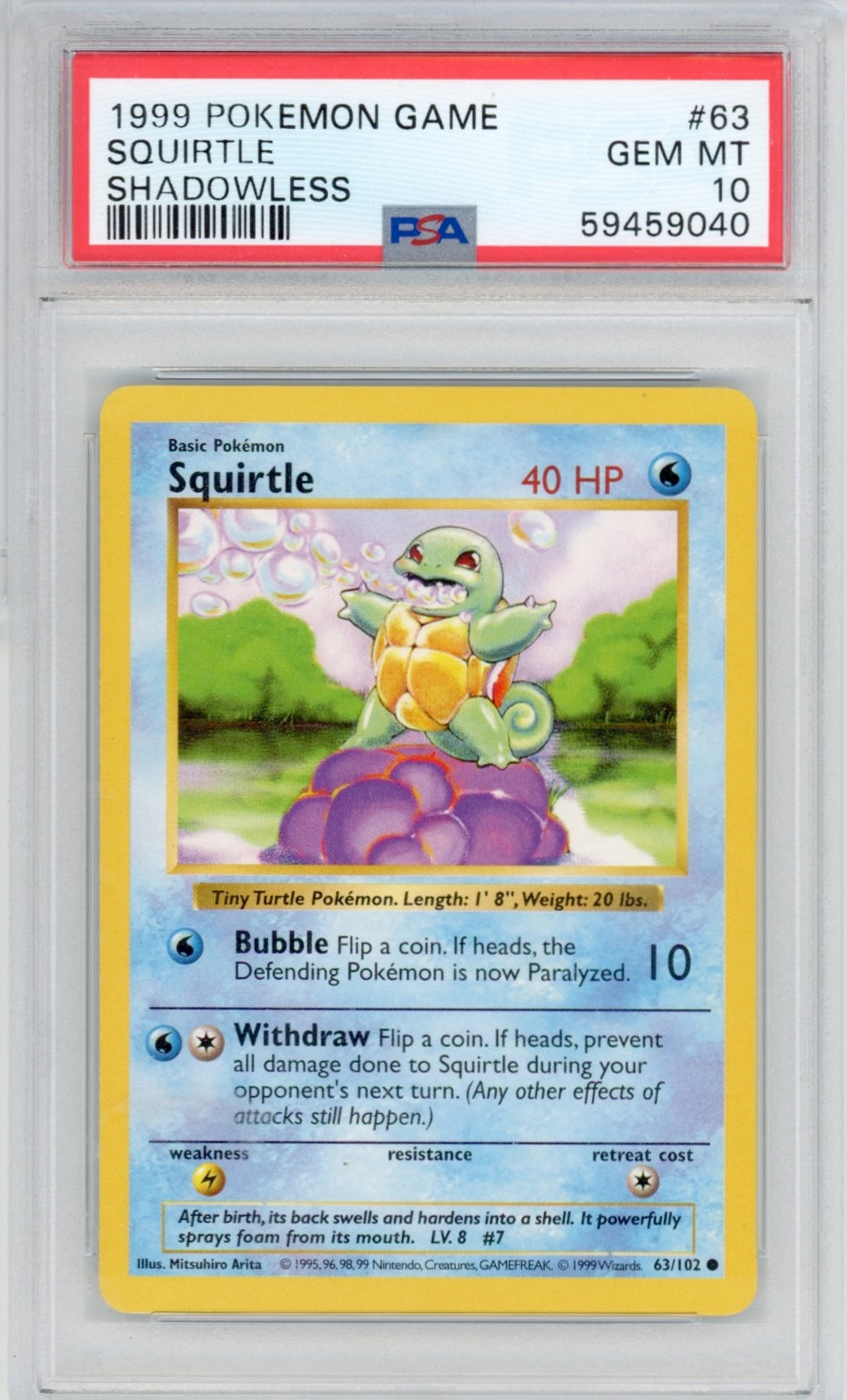 Pokemon Squirtle PSA 10 Shadowless Base Set POP *726*