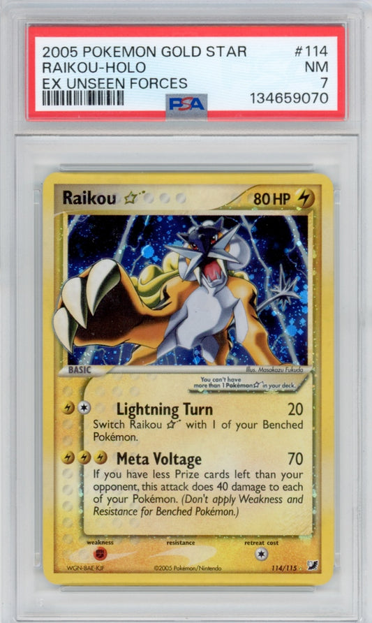 Pokemon Raikou PSA 7 Gold Star Unseen Forces POP *315*