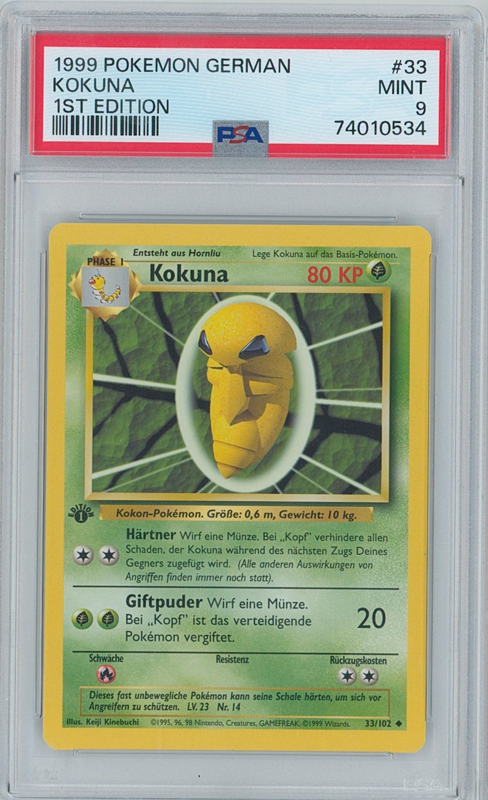 Pokémon German Kokuna PSA 9 1st Edition Base Set – Blazing Cards